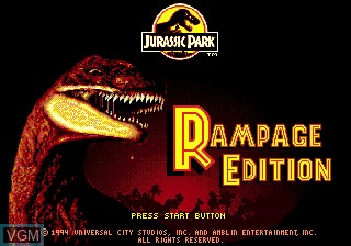 Image de l'ecran titre du jeu Jurassic Park - Rampage Edition sur Sega Megadrive