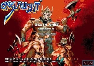Image de l'ecran titre du jeu Onslaught sur Sega Megadrive
