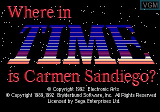 Image de l'ecran titre du jeu Where in Time is Carmen Sandiego? sur Sega Megadrive