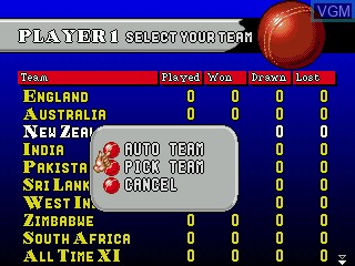 Image du menu du jeu Brian Lara Cricket sur Sega Megadrive
