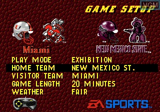 Image du menu du jeu College Football USA 96 sur Sega Megadrive
