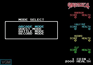 Image du menu du jeu Gauntlet sur Sega Megadrive