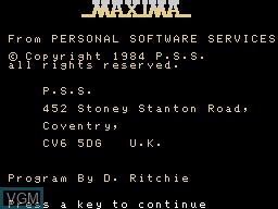 Image de l'ecran titre du jeu Maxima sur Memotech MTX 512