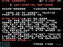 Image de l'ecran titre du jeu Star Command sur Memotech MTX 512