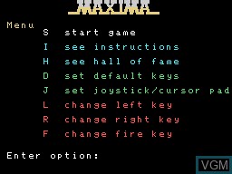 Image du menu du jeu Maxima sur Memotech MTX 512