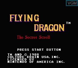 Image de l'ecran titre du jeu Flying Dragon - The Secret Scroll sur Nintendo NES