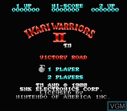 Image de l'ecran titre du jeu Ikari Warriors II - Victory Road sur Nintendo NES