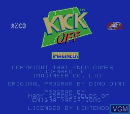 Image de l'ecran titre du jeu Kick Off sur Nintendo NES