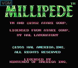 Image de l'ecran titre du jeu Millipede sur Nintendo NES