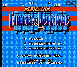Image de l'ecran titre du jeu Thunder & Lightning sur Nintendo NES