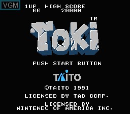 Image de l'ecran titre du jeu Toki sur Nintendo NES