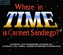 Image de l'ecran titre du jeu Where in Time is Carmen Sandiego? sur Nintendo NES