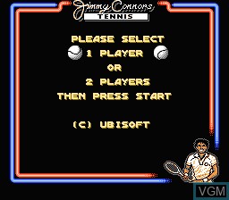 Image du menu du jeu Jimmy Connors Tennis sur Nintendo NES