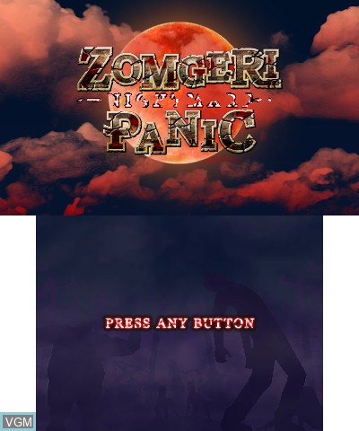 Image de l'ecran titre du jeu Zomgeri Panic Nightmare sur Nintendo 3DS