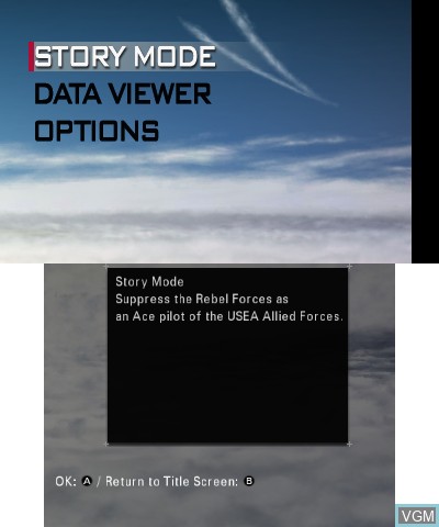 Image du menu du jeu Ace Combat - Assault Horizon Legacy+ sur Nintendo 3DS