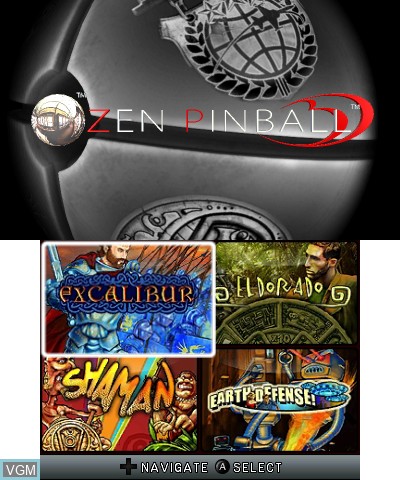 Image du menu du jeu Zen Pinball 3D sur Nintendo 3DS