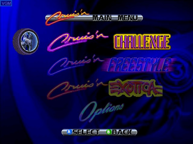 Image du menu du jeu Cruis'n Exotica sur Nintendo 64