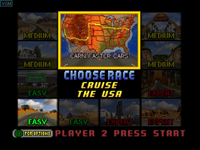 Image du menu du jeu Cruis'n USA sur Nintendo 64