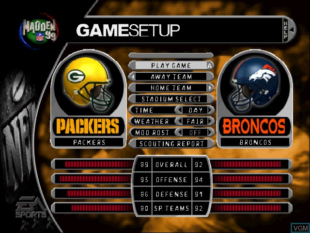 Image du menu du jeu Madden NFL 99 sur Nintendo 64