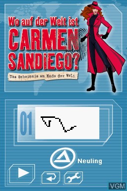 Image de l'ecran titre du jeu Wo auf der Welt ist Carmen Sandiego? Das Geheimnis am Ende der Welt sur Nintendo DS