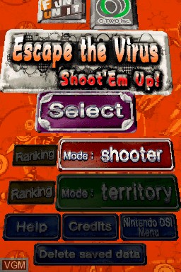 Image du menu du jeu Escape the Virus - Shoot'em Up! sur Nintendo DSi
