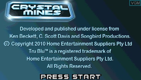 Image de l'ecran titre du jeu Crystal Mines sur Sony PSP