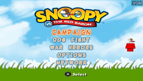 Image du menu du jeu Snoopy vs. the Red Baron sur Sony PSP