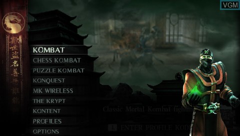 Image du menu du jeu Mortal Kombat - Unchained sur Sony PSP