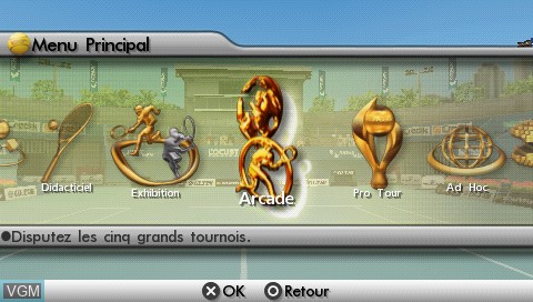 Image du menu du jeu Smash Court Tennis 3 sur Sony PSP