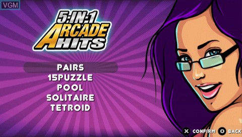 Image du menu du jeu 5-in-1 Arcade Hits sur Sony PSP