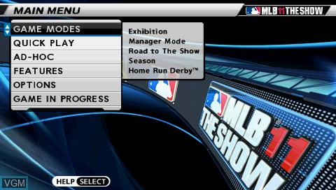 Image du menu du jeu MLB 11 - The Show sur Sony PSP