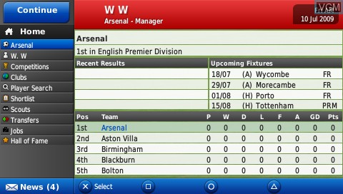 Image in-game du jeu Football Manager Handheld 2010 sur Sony PSP