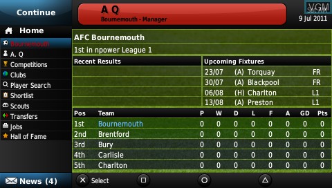 Image in-game du jeu Football Manager Handheld 2012 sur Sony PSP
