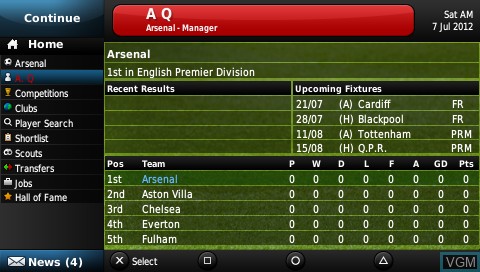 Image in-game du jeu Football Manager Handheld 2013 sur Sony PSP