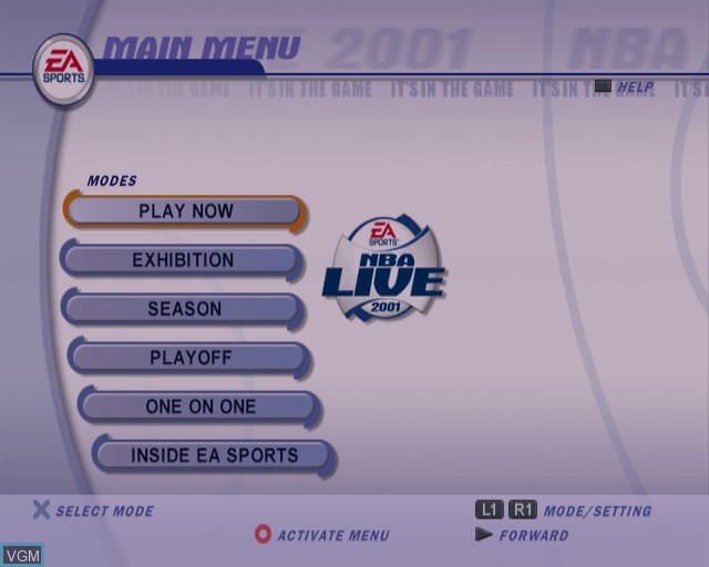 Image de l'ecran titre du jeu NBA Live 2001 sur Sony Playstation 2