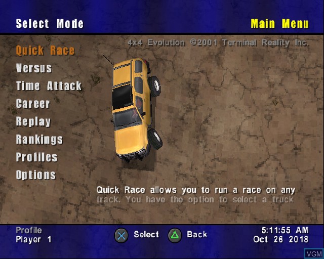 Image du menu du jeu 4x4 Evo sur Sony Playstation 2