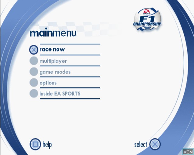 Image du menu du jeu F1 Championship Season 2000 sur Sony Playstation 2