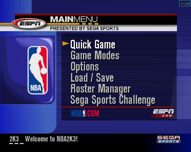 Image du menu du jeu NBA 2K3 sur Sony Playstation 2