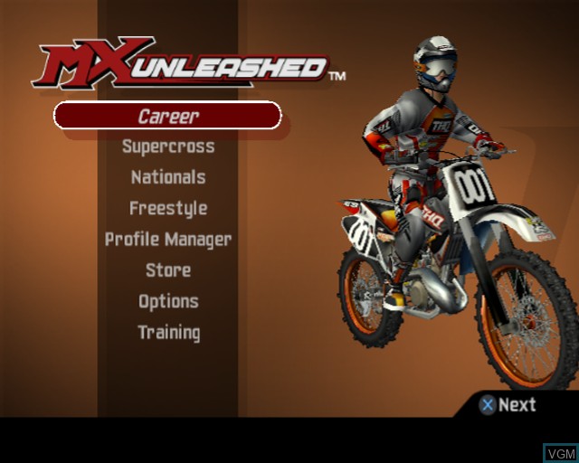 Image du menu du jeu MX Unleashed sur Sony Playstation 2