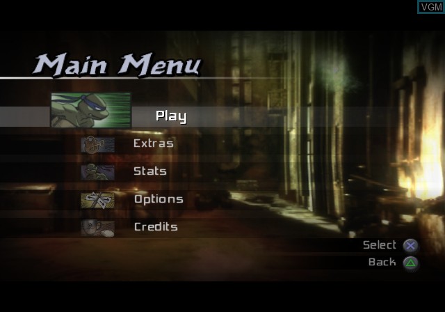 Image du menu du jeu TMNT sur Sony Playstation 2