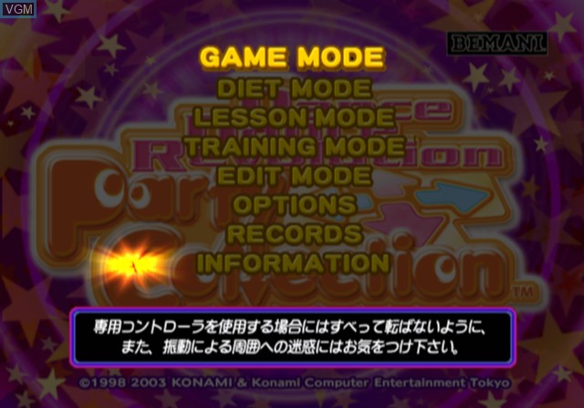 Image du menu du jeu Dance Dance Revolution Party Collection sur Sony Playstation 2