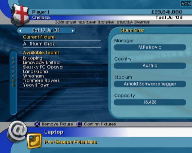 Image in-game du jeu LMA Manager 2004 sur Sony Playstation 2