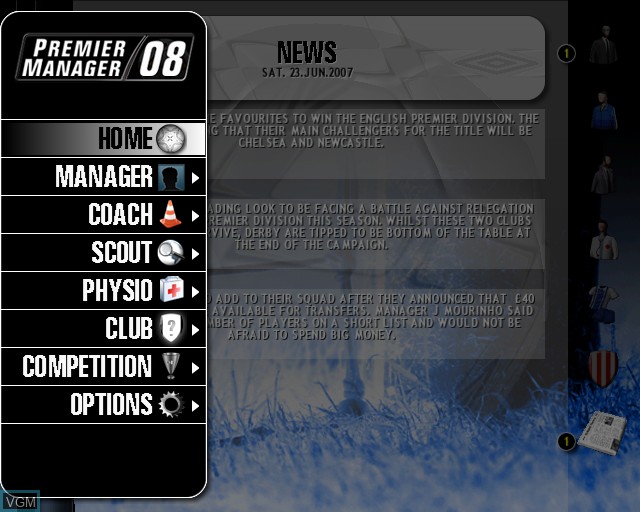 Image in-game du jeu Premier Manager 08 sur Sony Playstation 2