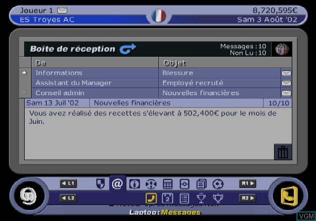 Image in-game du jeu Roger Lemerre - La Sélection des Champions 2003 sur Sony Playstation 2
