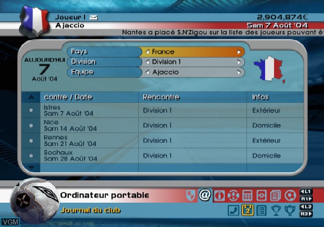 Image in-game du jeu Roger Lemerre - La Sélection des Champions 2005 sur Sony Playstation 2