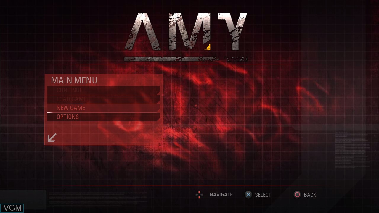 Image du menu du jeu AMY sur Sony Playstation 3