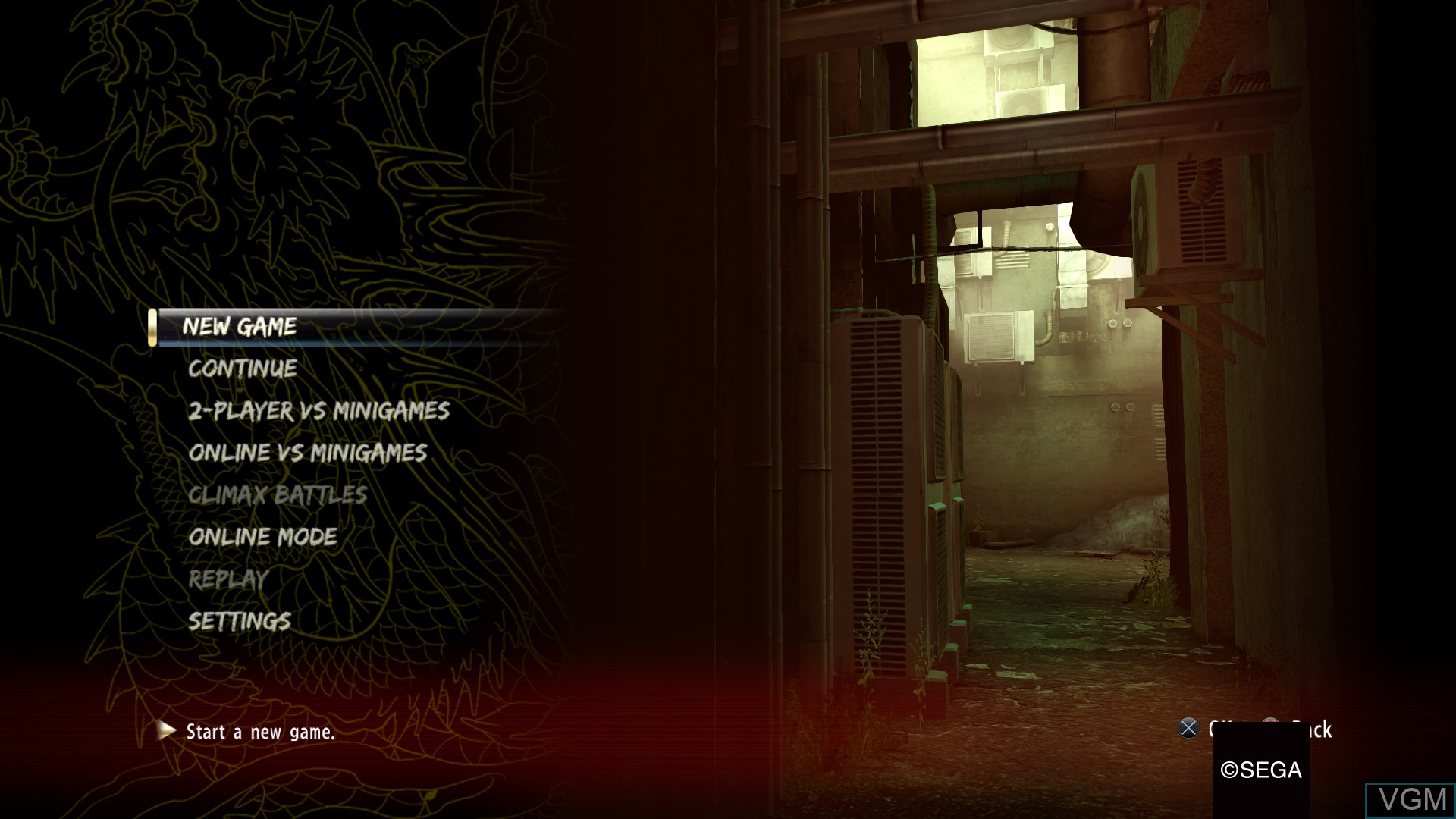 Image du menu du jeu Yakuza 0 sur Sony Playstation 4