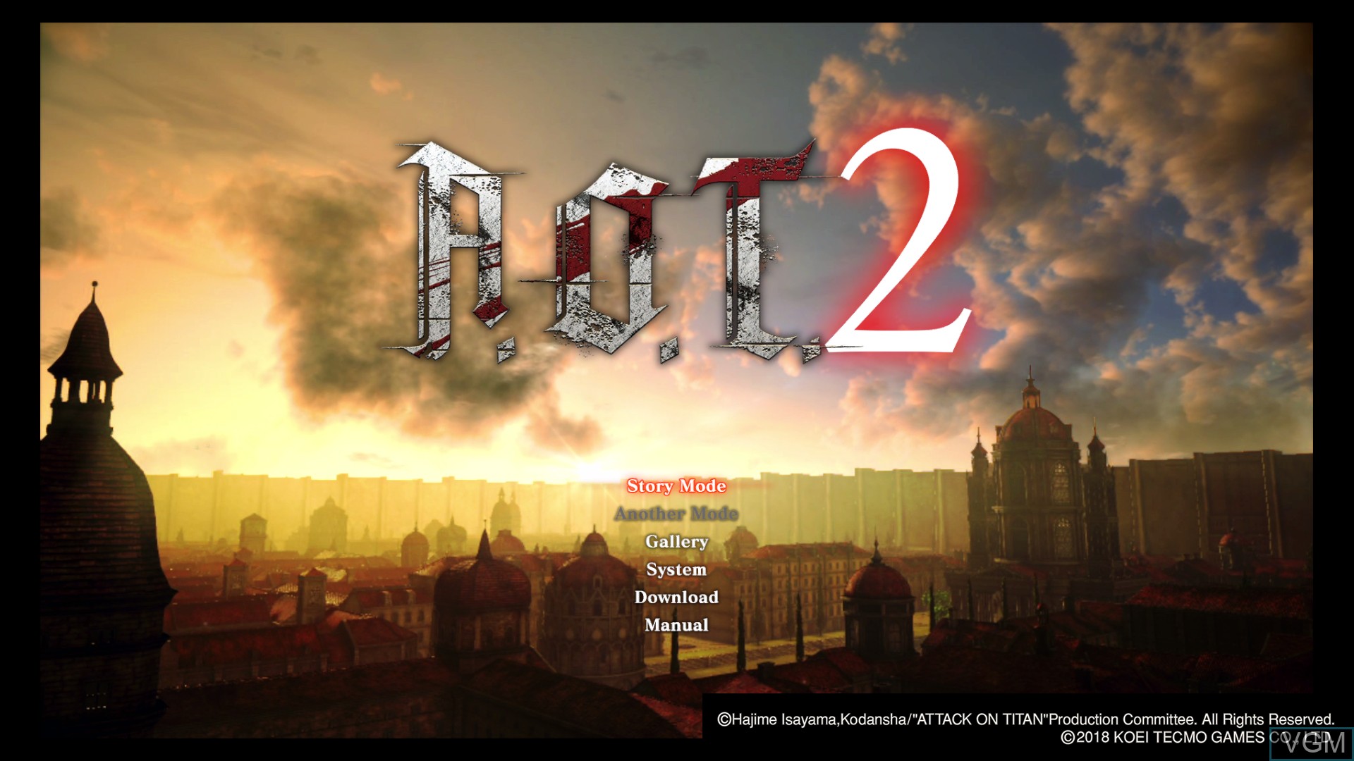 Image du menu du jeu A.O.T. 2 sur Sony Playstation 4