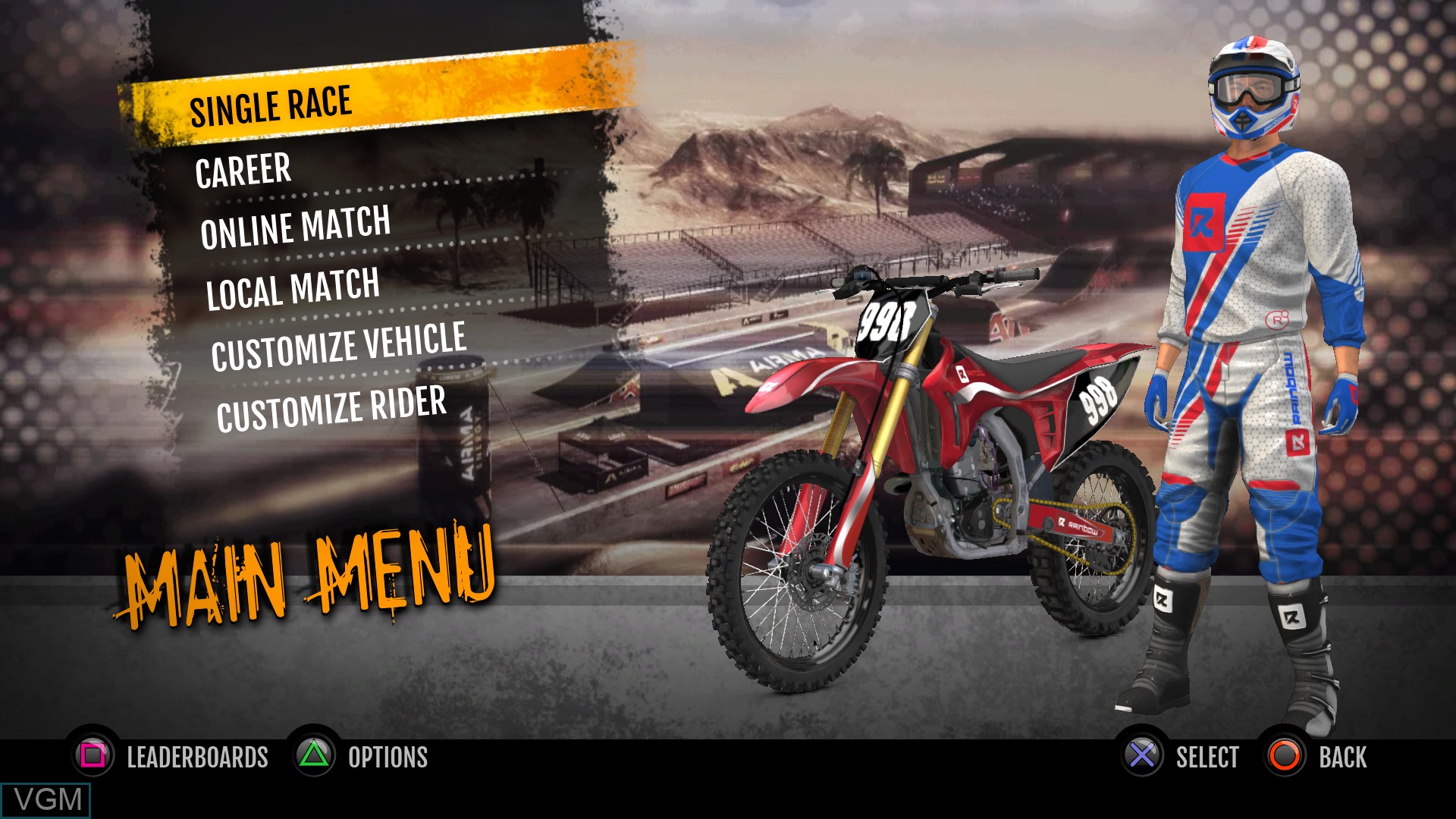 Image du menu du jeu MX vs. ATV Supercross Encore sur Sony Playstation 4