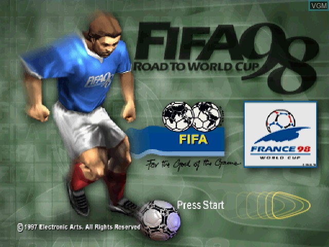 Image de l'ecran titre du jeu FIFA - Road to World Cup 98 sur Sony Playstation